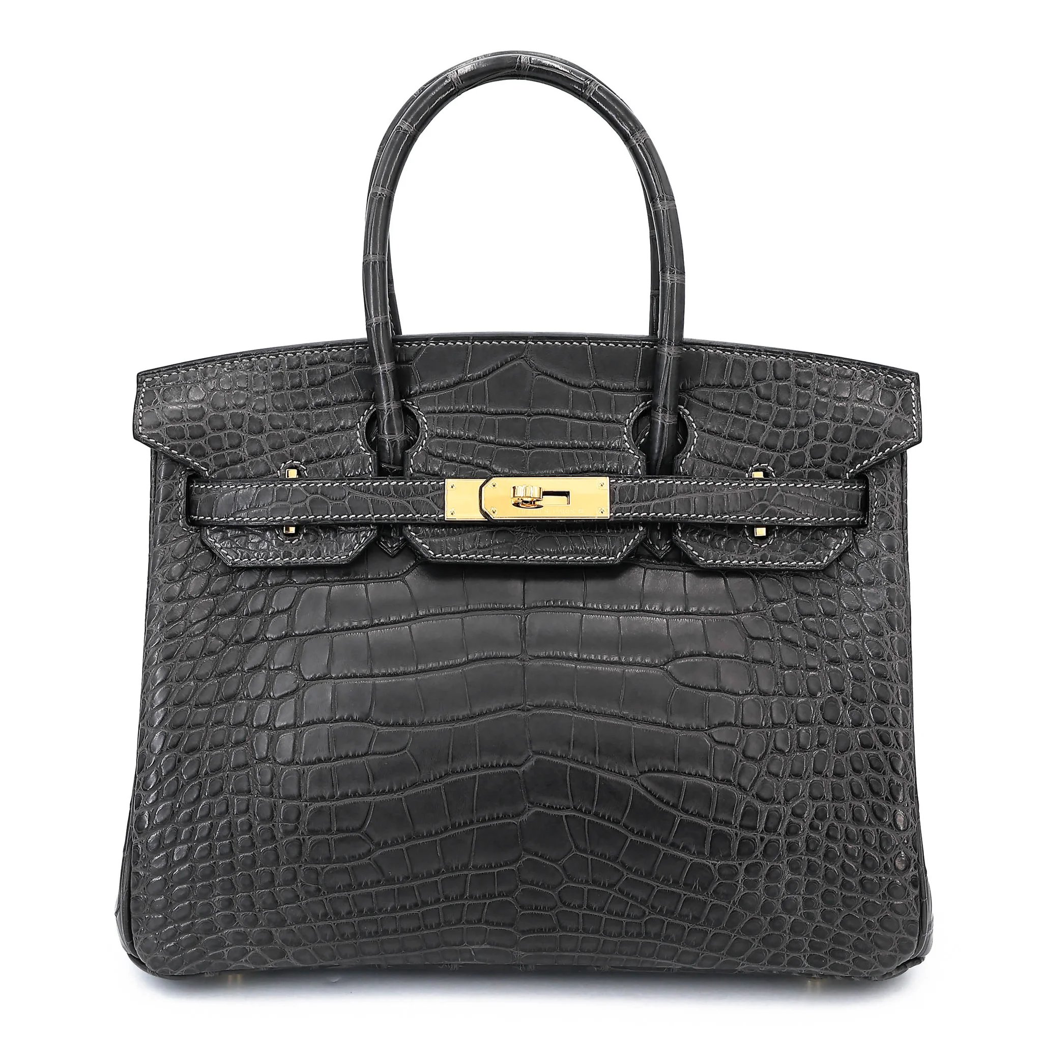 Excellent ( Rank SA ) HERMÈS Birkin 30 Graphite (88) Matte Alligator Gold hardware A (2017)