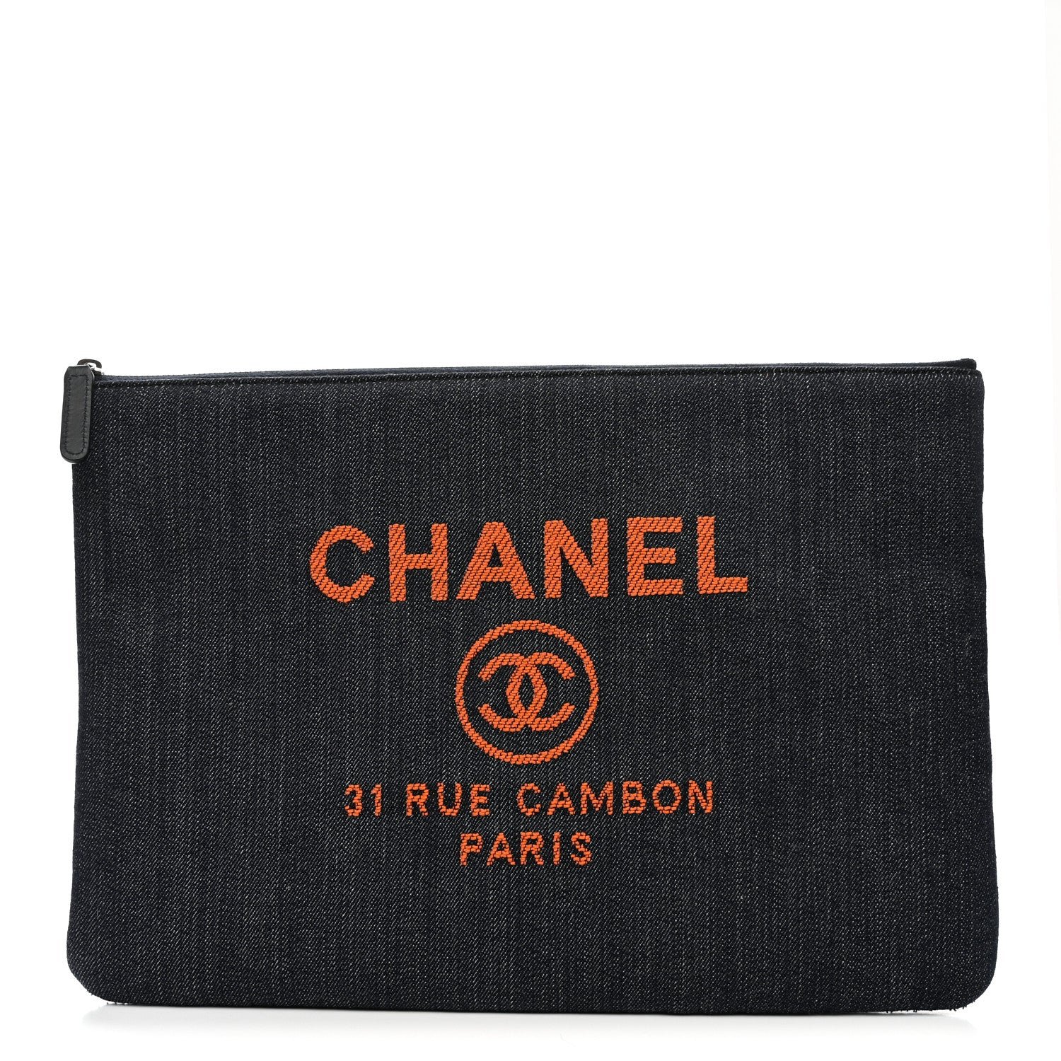 Chanel Denim Large Deauville Pouch Clutch Blue Orange