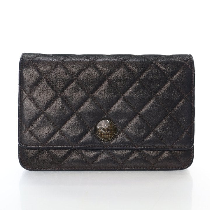 Chanel Metallic Quilted Tartan Button Wallet On Chain (WOC)