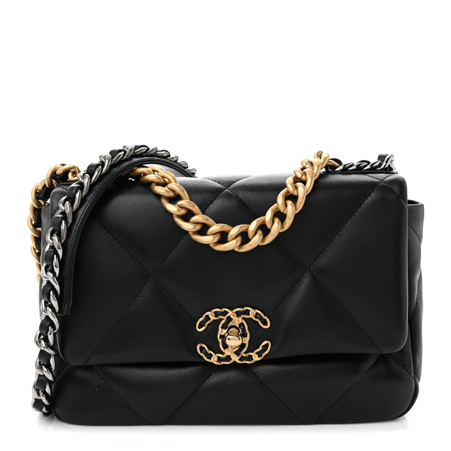 Chanel Shiny Goatskin Quilted Medium Chanel 19 Flap Black