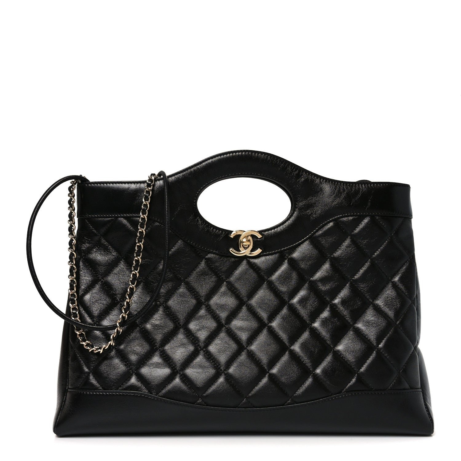 Chanel Shiny Lambskin Quilted 31 Shopping Bag Black