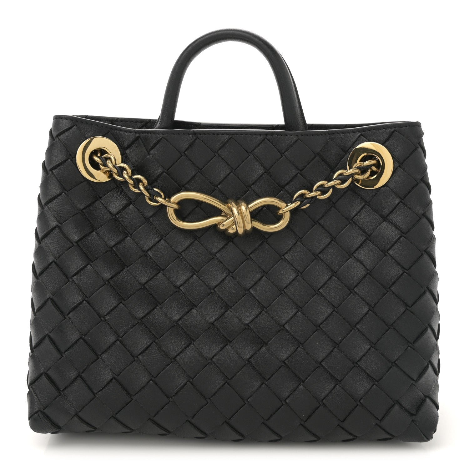 Bottega Veneta Nappa Intrecciato Small Andiamo With Chain Shoulder Bag Black