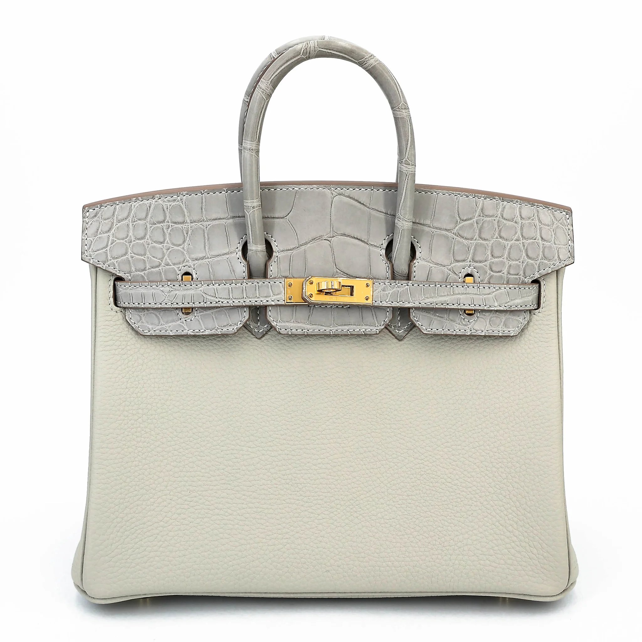 Unused ( Rank NS ) HERMÈS Birkin 25 Touch Gris Perle (80) Togo Matte Alligator Gold hardware U (2022)