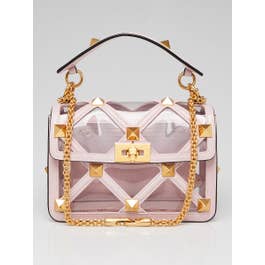 Valentino Valentino Rose Quartz Leather and PVC Roman Stud Medium Shoulder Bag
