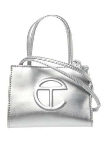 Vegan Leather Small Silver Shopping Bag Small