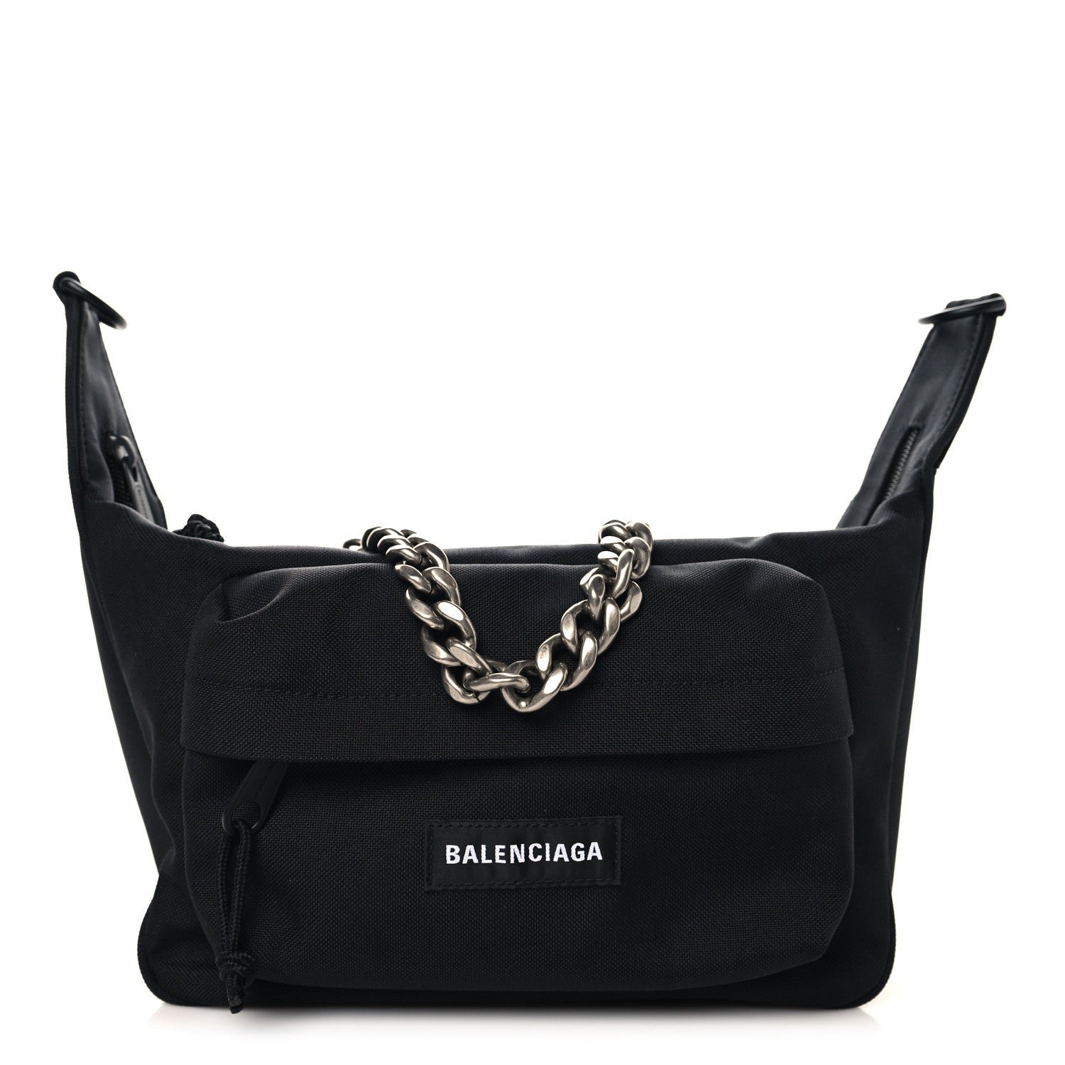 Balenciaga Recycled Sport Nylon Chain Logo Medium Raver Bag Black
