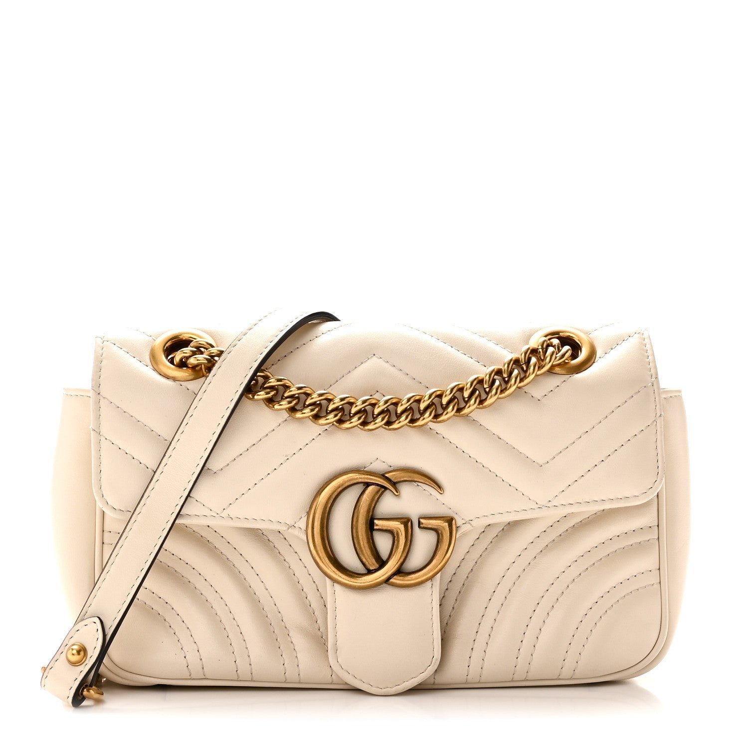 Gucci Calfskin Matelasse Mini GG Marmont Shoulder Bag White