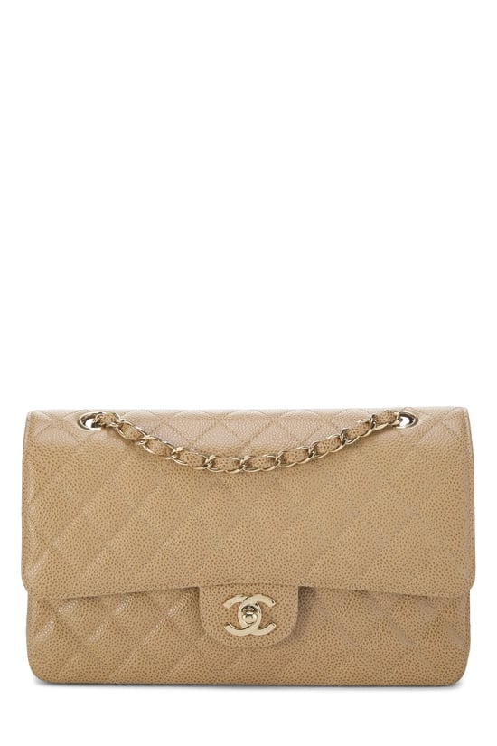 Beige Quilted Caviar Classic Double Flap Medium