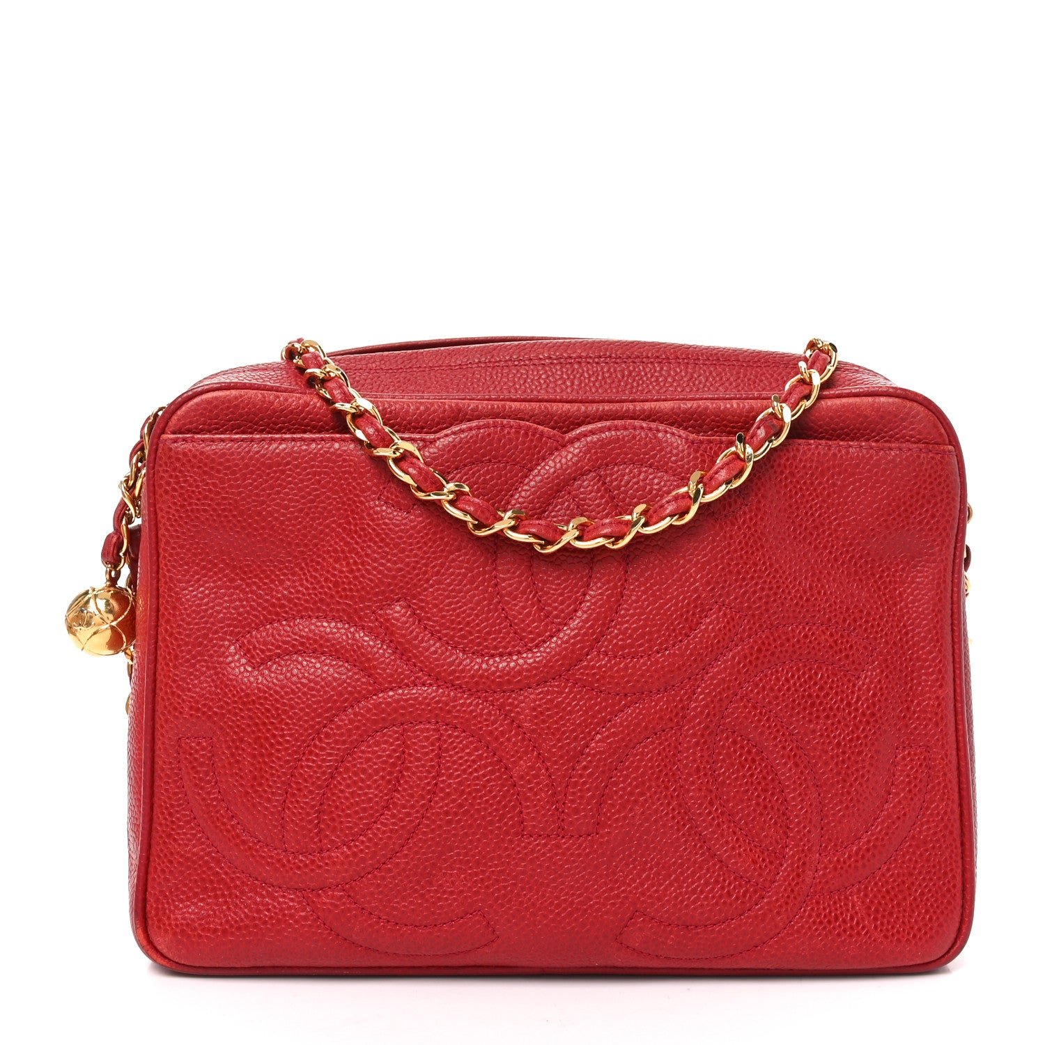 Chanel Caviar CC Stitched Camera Case Red