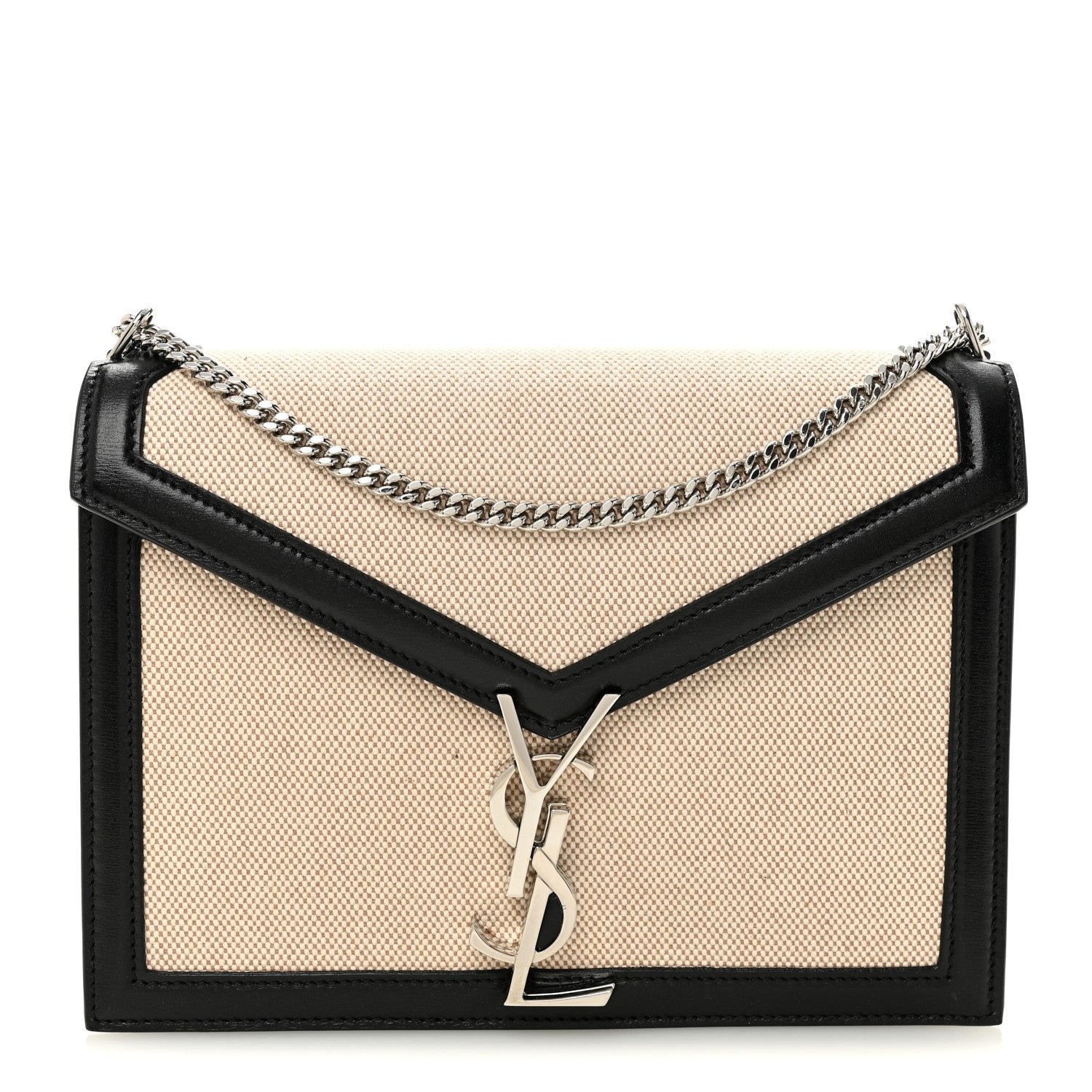 Saint Laurent Canvas Calfskin Classic Monogram Cassandra Natural Black