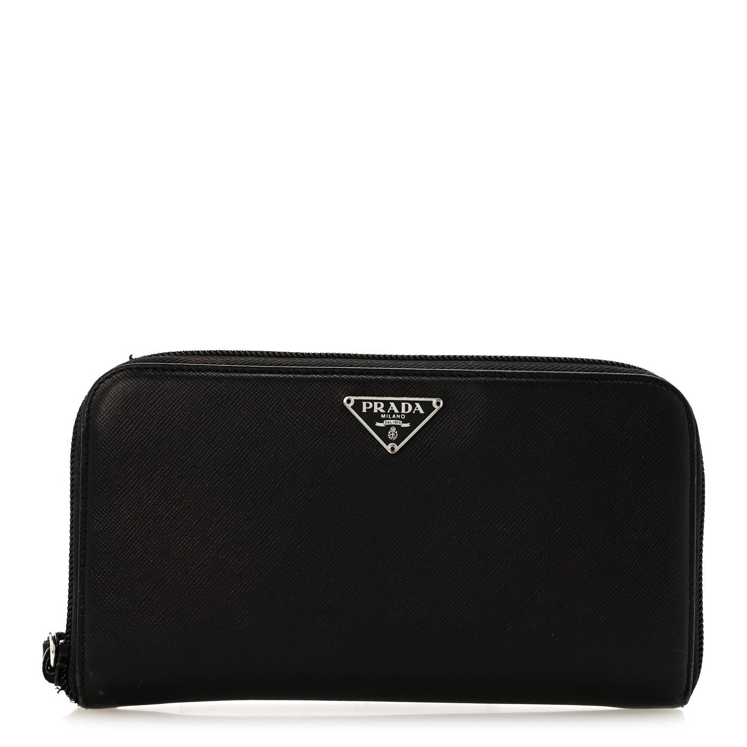 Prada Saffiano Triangle Zip Around Wallet Black