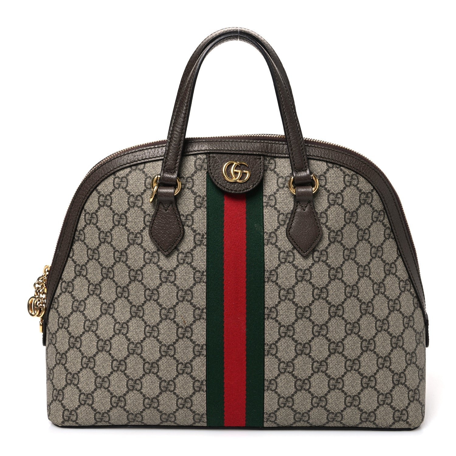 Gucci GG Supreme Monogram Web Medium Ophidia Top Handle Dome Bag Brown