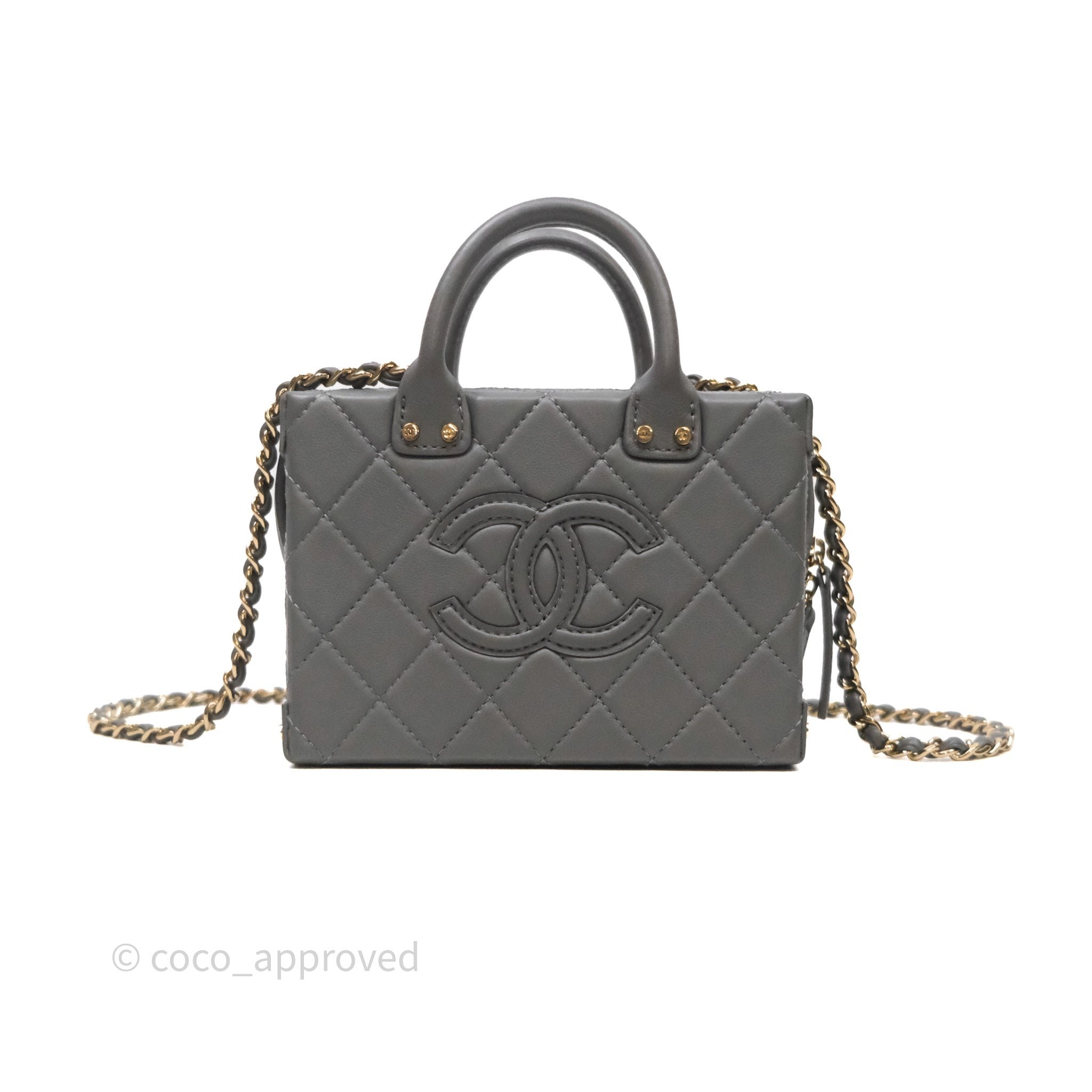 Chanel CC Vault Vanity Handle Case In Grey Calfskin Bag Gold Hardware