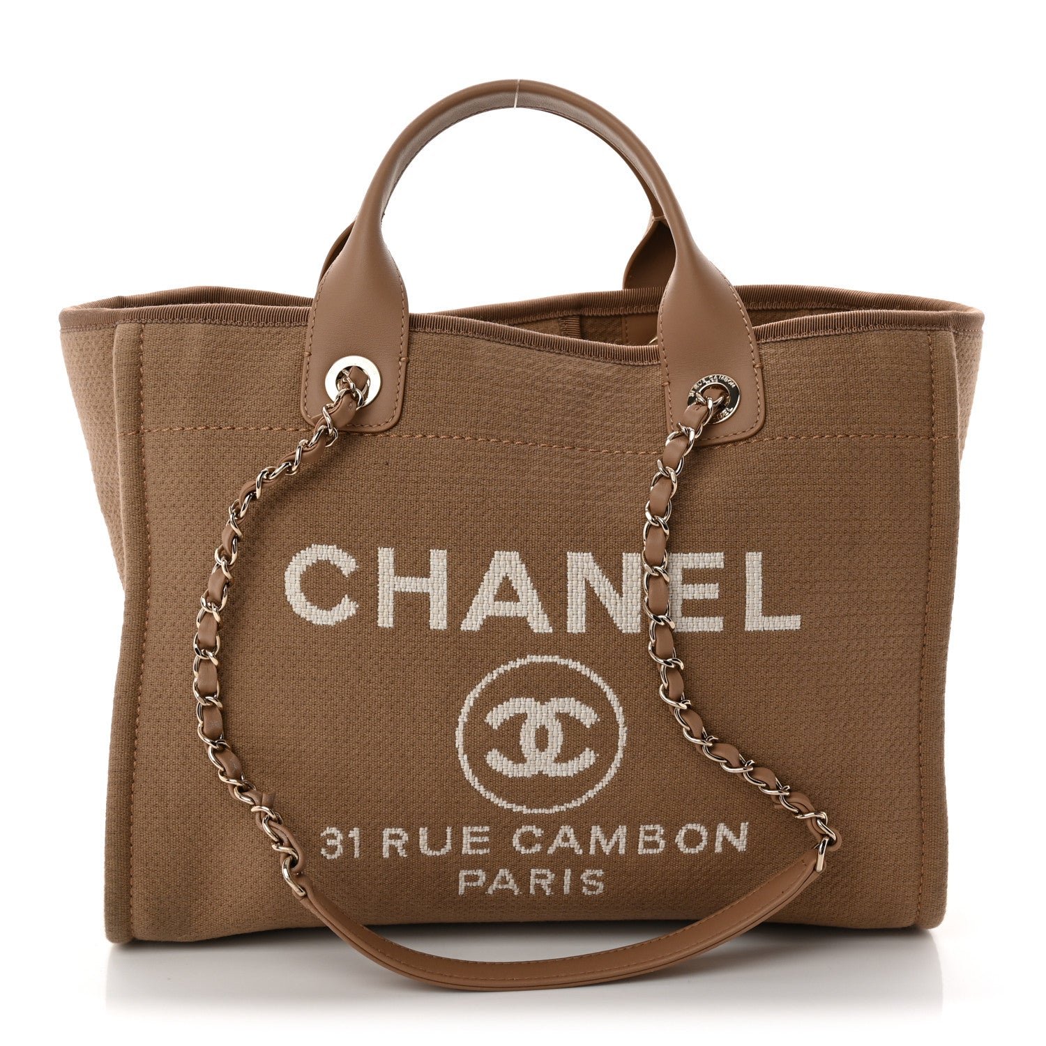 Chanel Mixed Fibers Small Deauville Tote Dark Beige