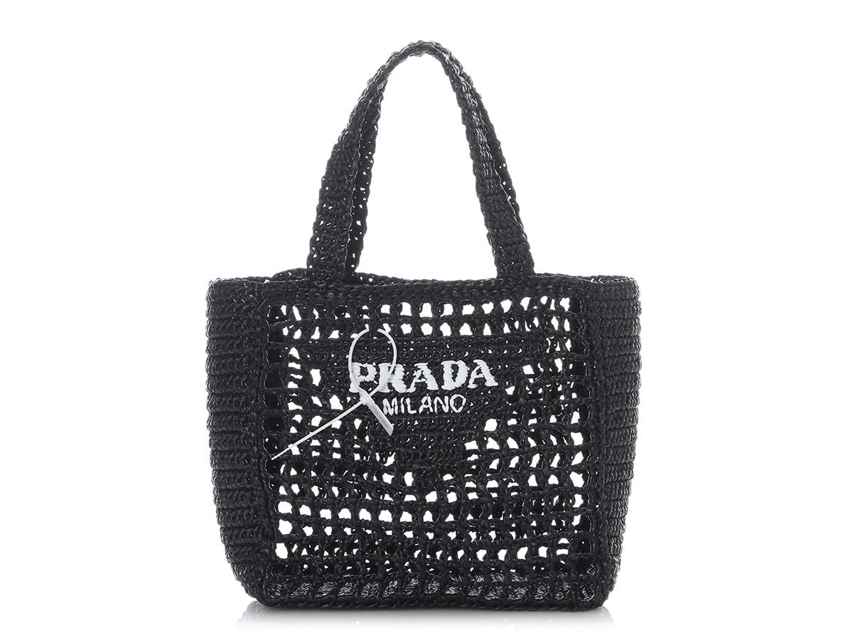 Prada Mini Black Woven Raffia Tote