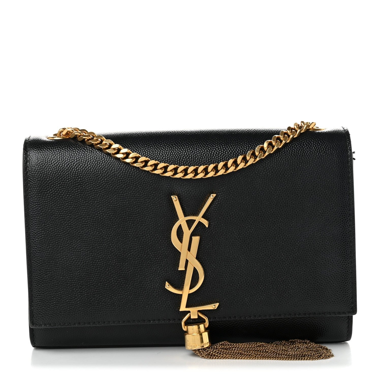 Saint Laurent Grain De Poudre Small Classic Monogram Kate Tassel Satchel Black