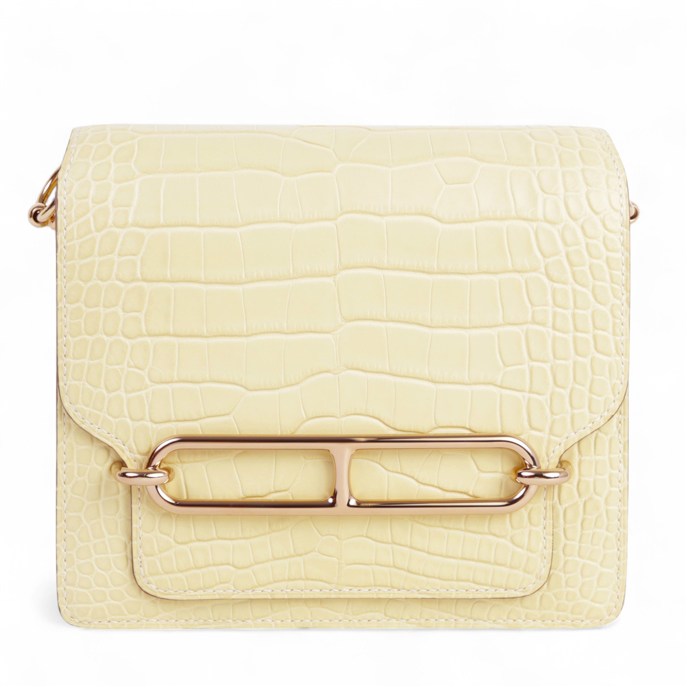 Hermes Brand New ( Rank N )  HERMÈS  Roulis Mini Vanille (Y1) Matte Alligator Permabrass hardware W (2024)