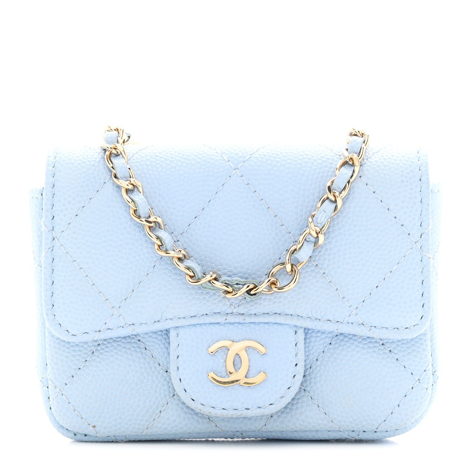 Chanel Caviar Quilted Flap Chain Waist Bag Light Blue