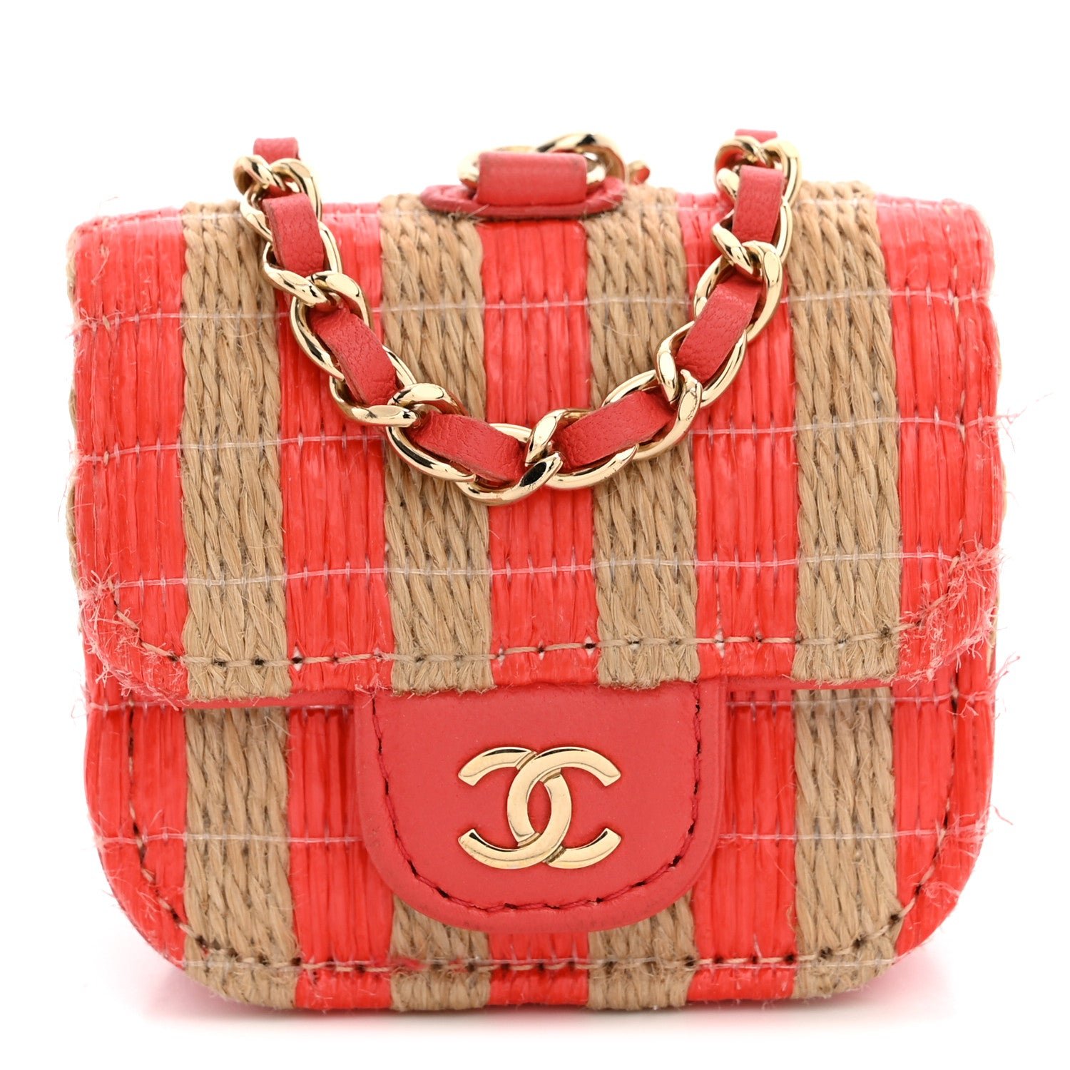 Chanel Raffia Jute Striped Airpods Pro Case Red Beige