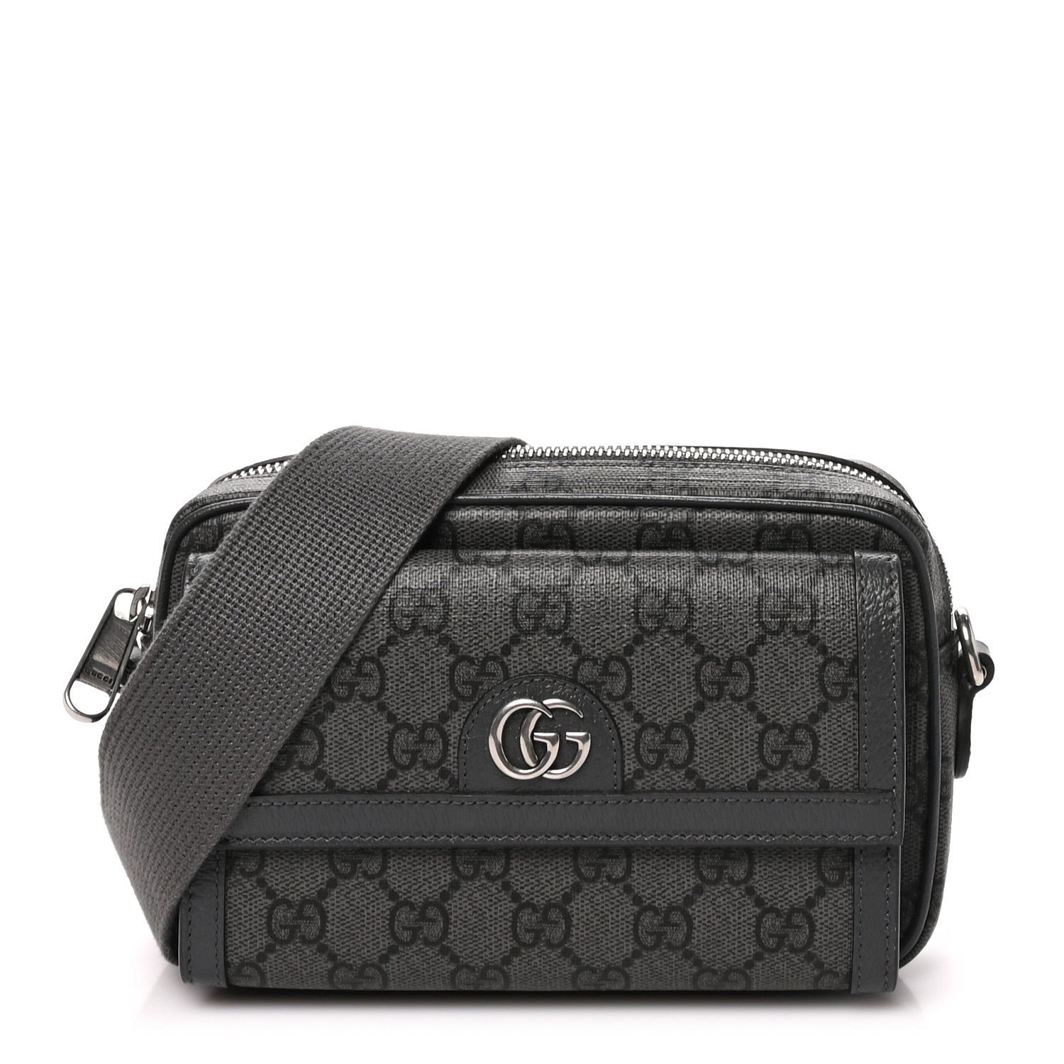 Gucci GG Supreme Monogram Textured Dollar Calfskin Mini Ophidia Bag Graphite Grey
