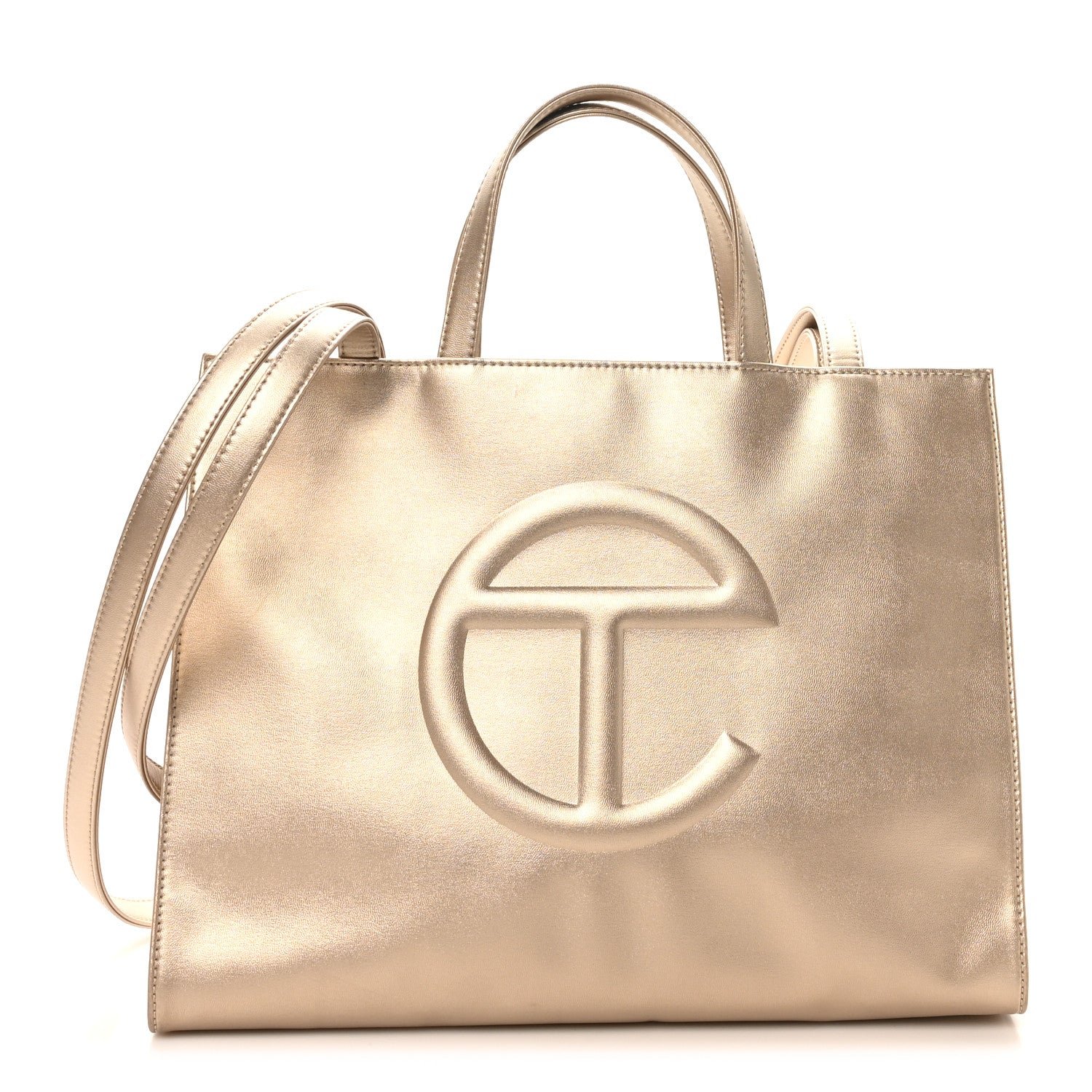 Telfar Telfar Metallic Vegan Leather Medium Shopping Bag Gold