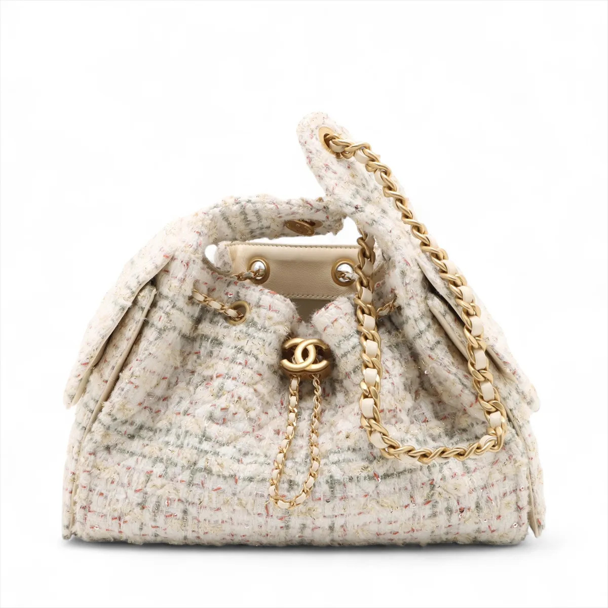 Chanel Chanel 25 Small Tweed Chain Shoulder Bag Ivory Gold Metal Fittings random