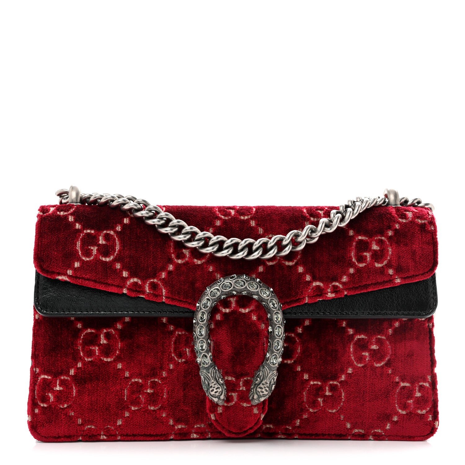 Gucci Velvet Skipper Crystal GG Monogram Small Dionysus Shoulder Bag Red Cipria Black Black Diamond