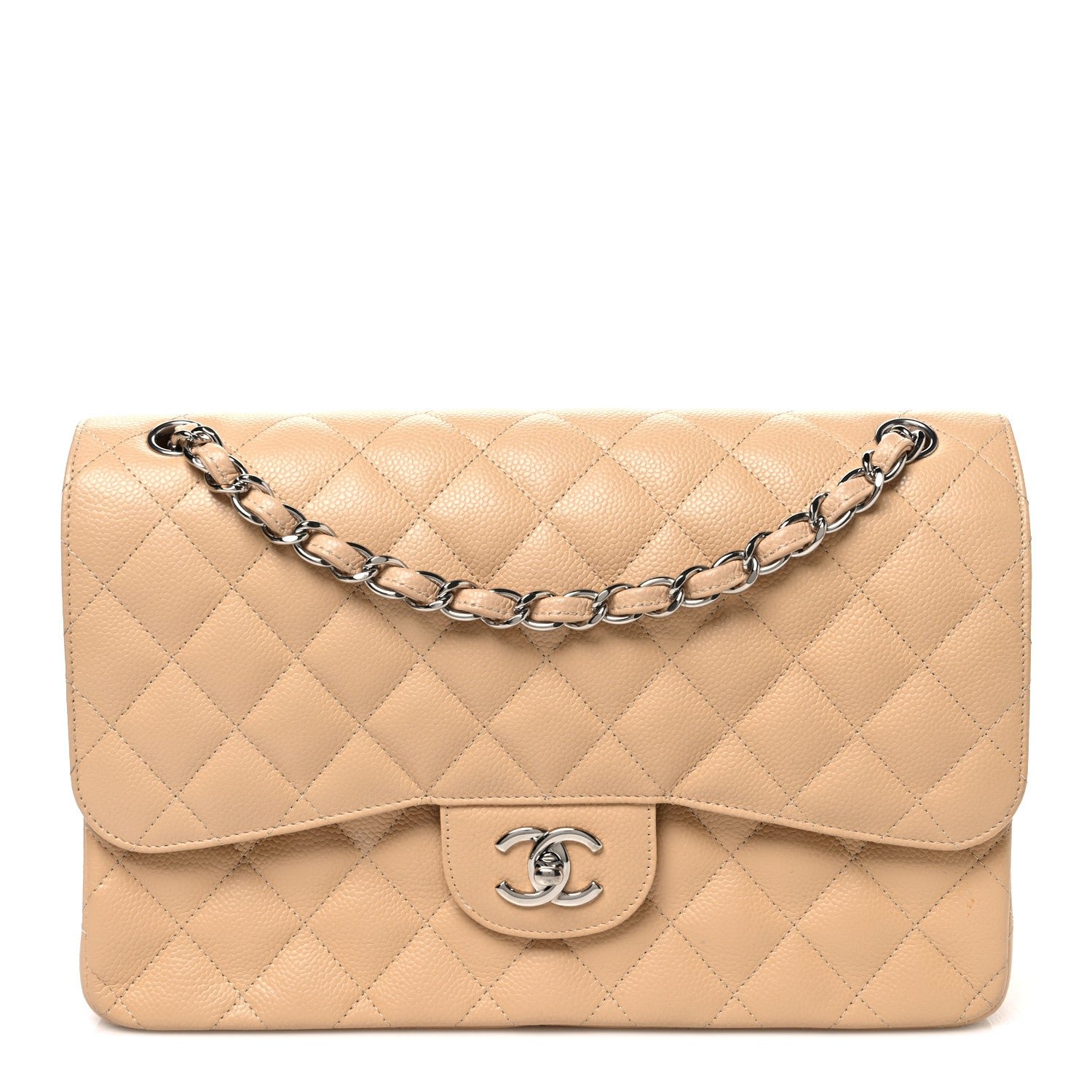 Chanel Caviar Quilted Jumbo Double Flap Beige