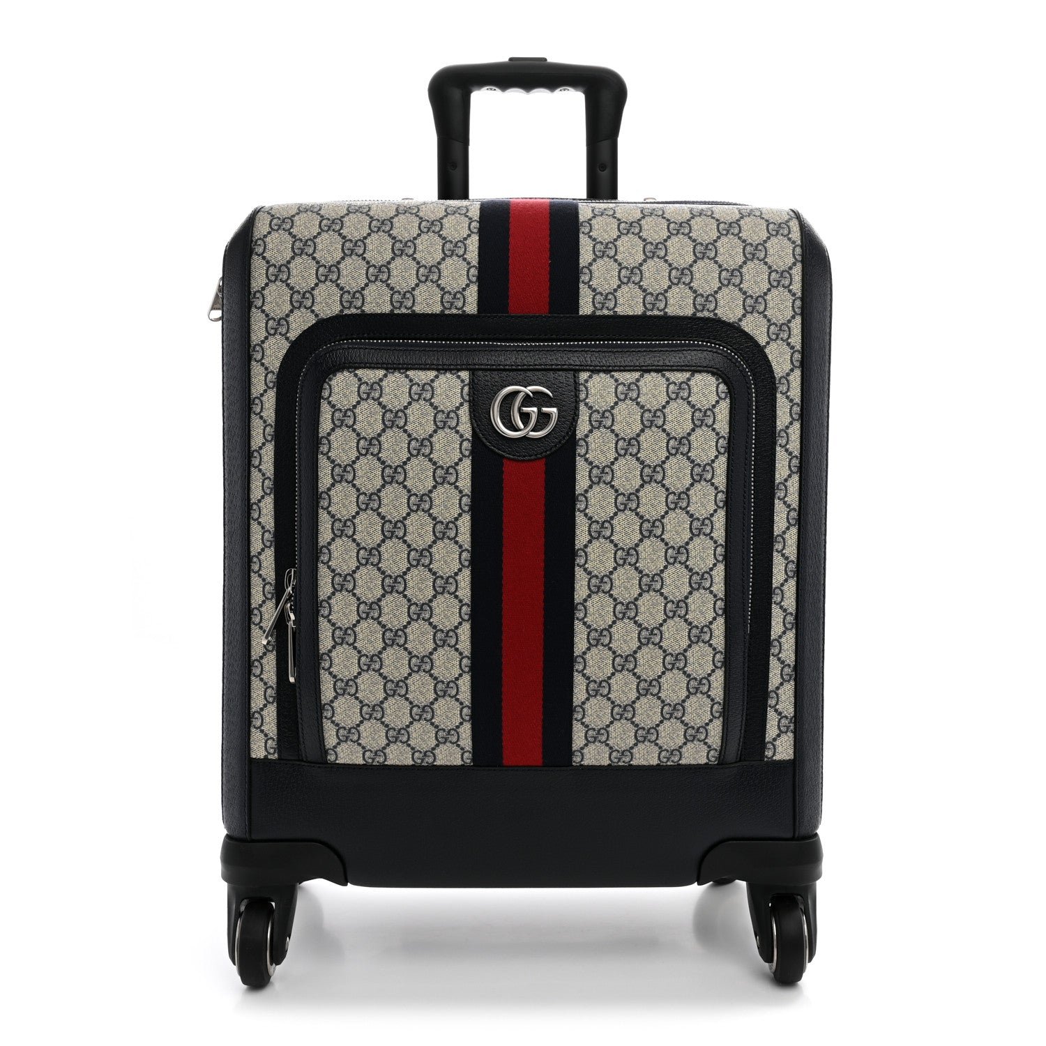 Gucci GG Supreme Monogram Textured Dollar Calfskin Web Small Savoy Cabin Trolley Beige Blue