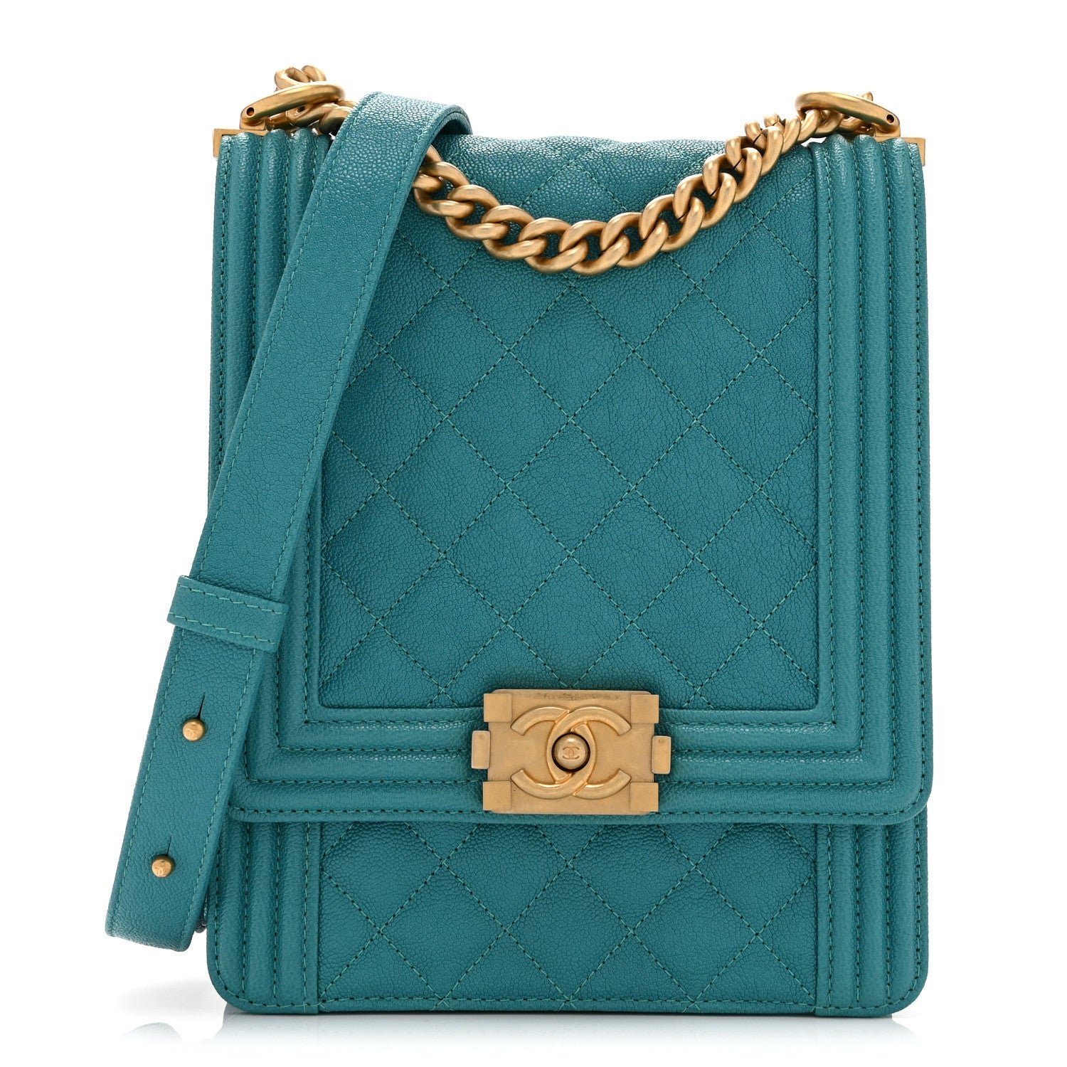 Chanel Caviar Quilted North South Boy Flap Turquoise