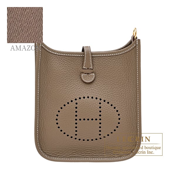 Hermes Evelyne Amazon bag 16/TPM Etoupe grey Clemence leather Gold hardware Bandouliere 111cm