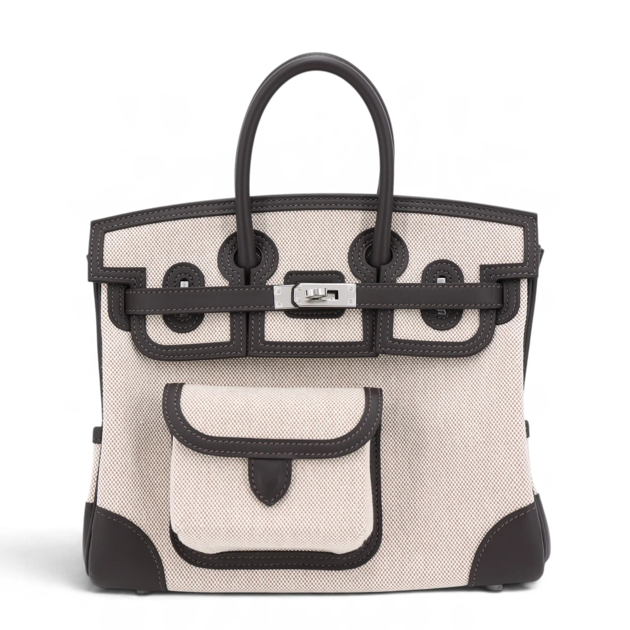 Brand New ( Rank N ) HERMÈS Limited Edition Birkin Cargo 25 Bai Brun（T3） Ecru Toile Berline canvas Palladium hardware G (2026)