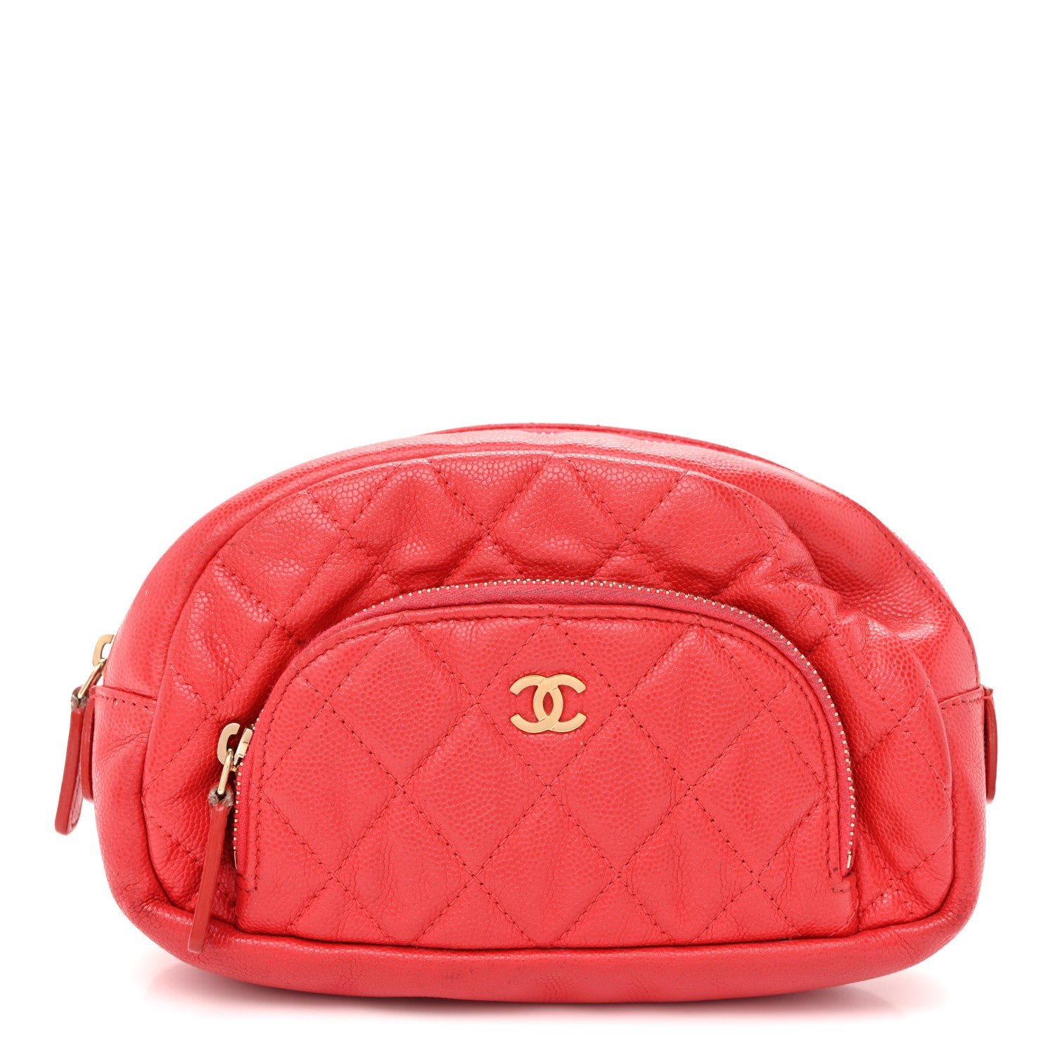 Chanel Caviar Quilted Double Zip Pouch Red