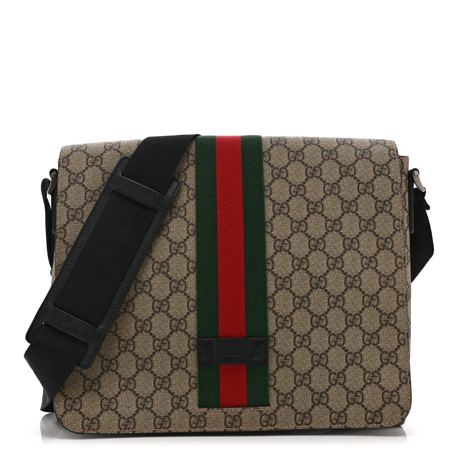 Gucci GG Supreme Monogram Web Flap Messenger Bag Black