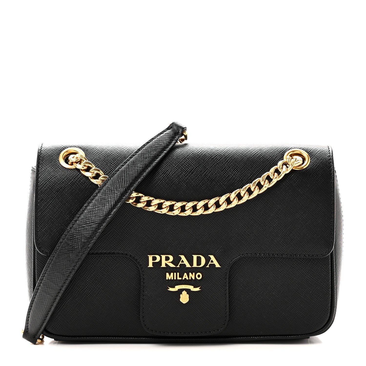 Prada Saffiano Flap Shoulder Bag Black