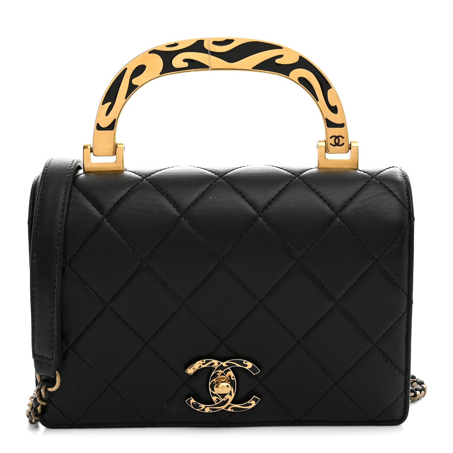 Chanel Lambskin Quilted Mini Art Nouvelle Flap Bag Black