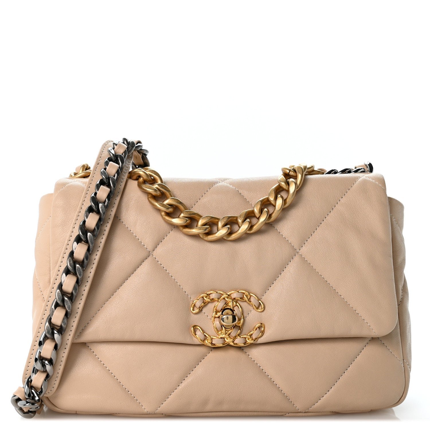 Chanel Goatskin Quilted Medium Chanel 19 Flap Light Beige