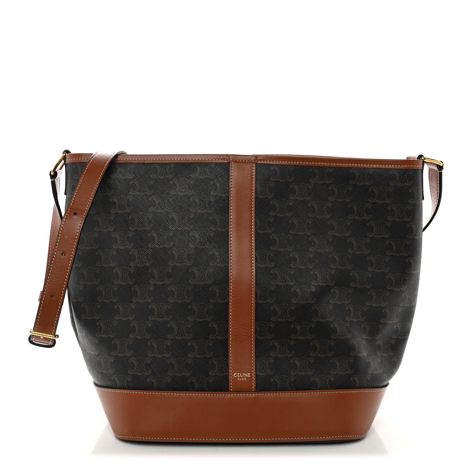 Celine Triomphe Canvas Calfskin Medium Bucket Bag Tan