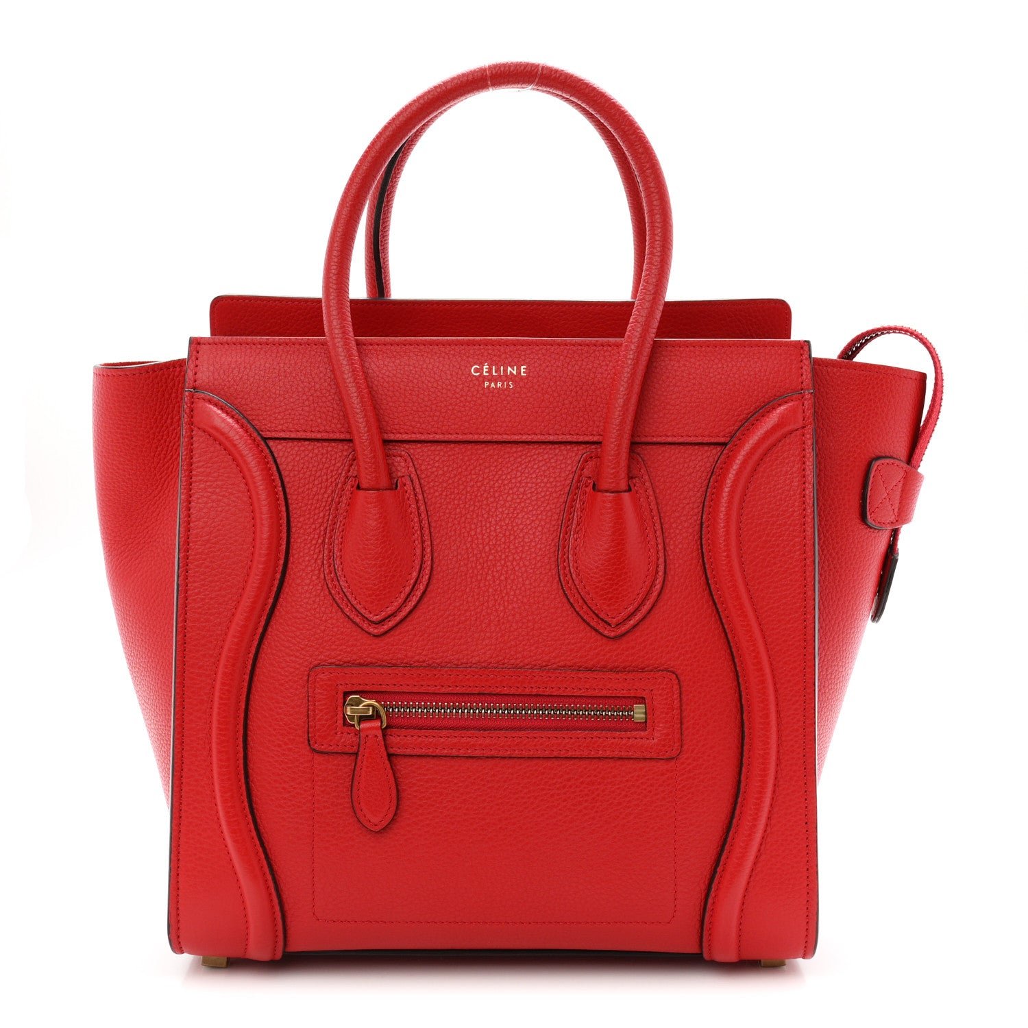 Celine Drummed Calfskin Micro Luggage Coquelicot