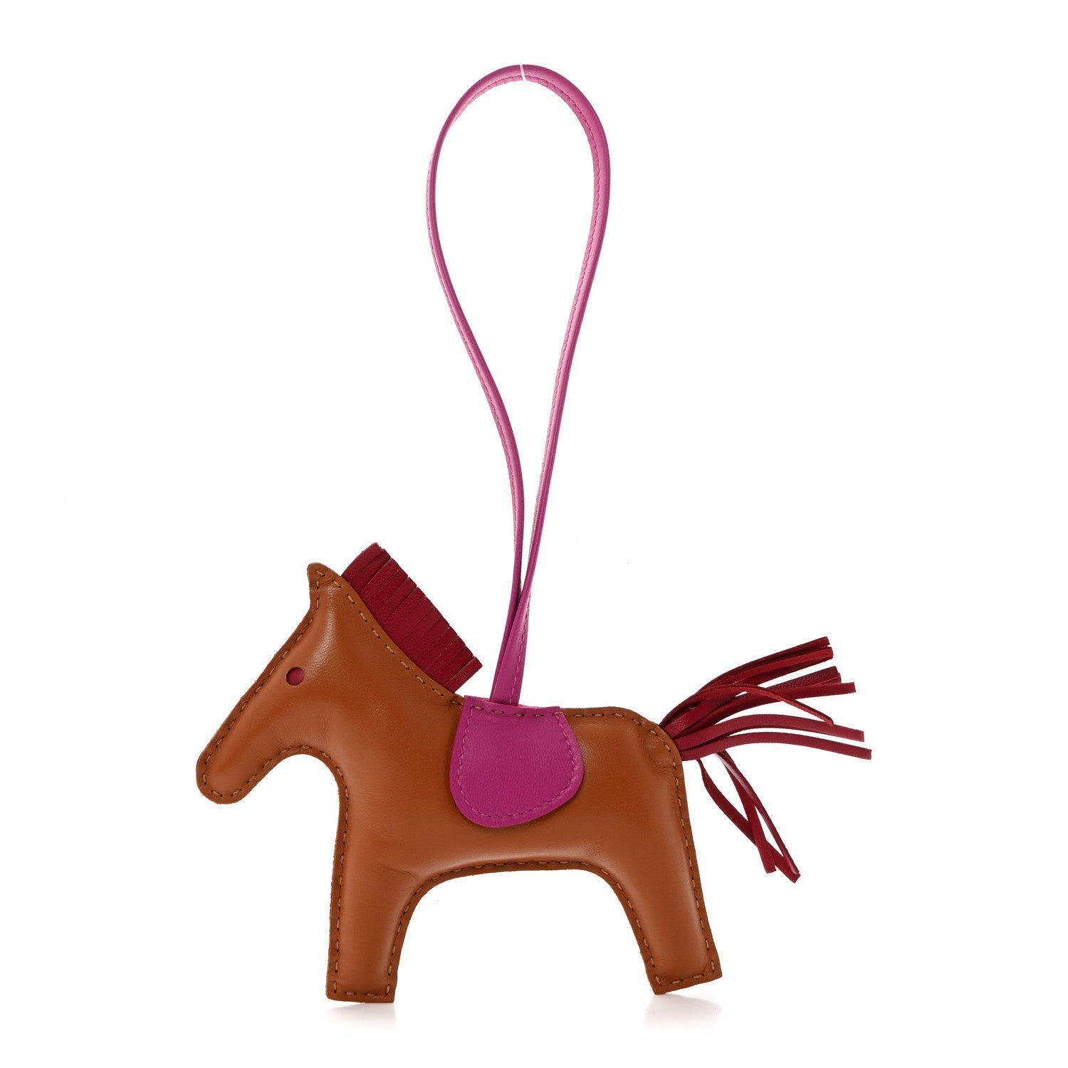 Hermes Milo Lambskin Grigri Rodeo Horse Bag Charm MM Gold Rubis Rose Pourpre