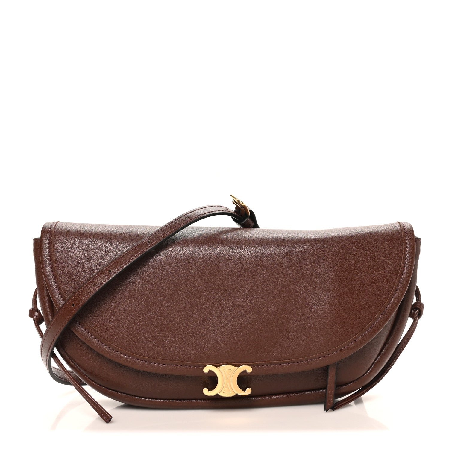 Celine Shiny Lambskin Soft Triomphe Little Half Moon Bag Brick