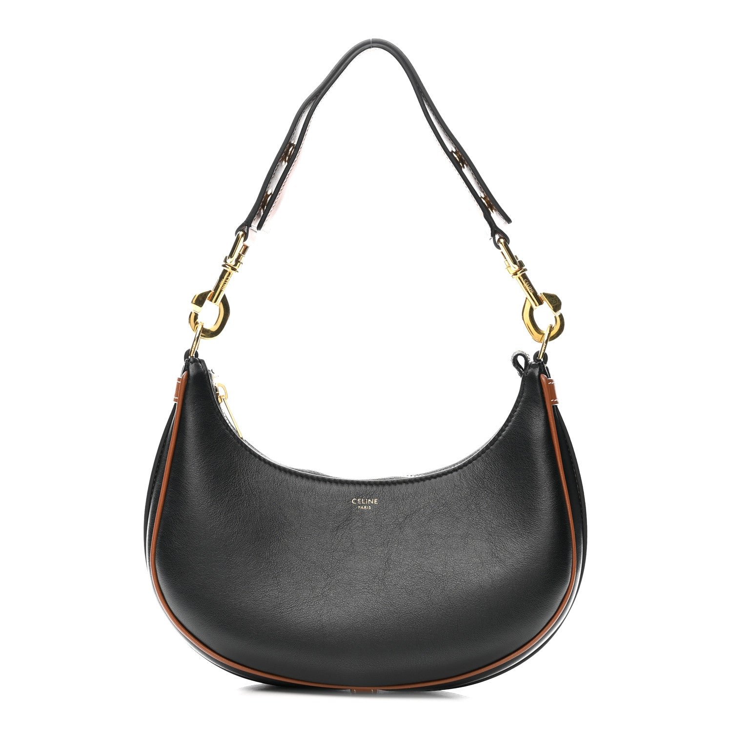 Celine Smooth Calfskin Medium Strap Ava Shoulder Bag Black Tan