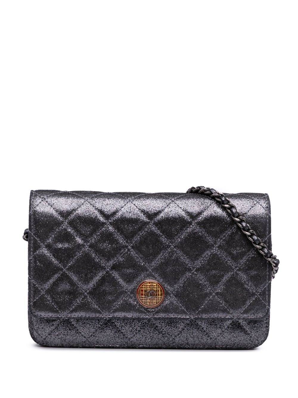 2013-2014 Quilted Iridescent Lambskin Tartan Button Wallet On Chain crossbody bag