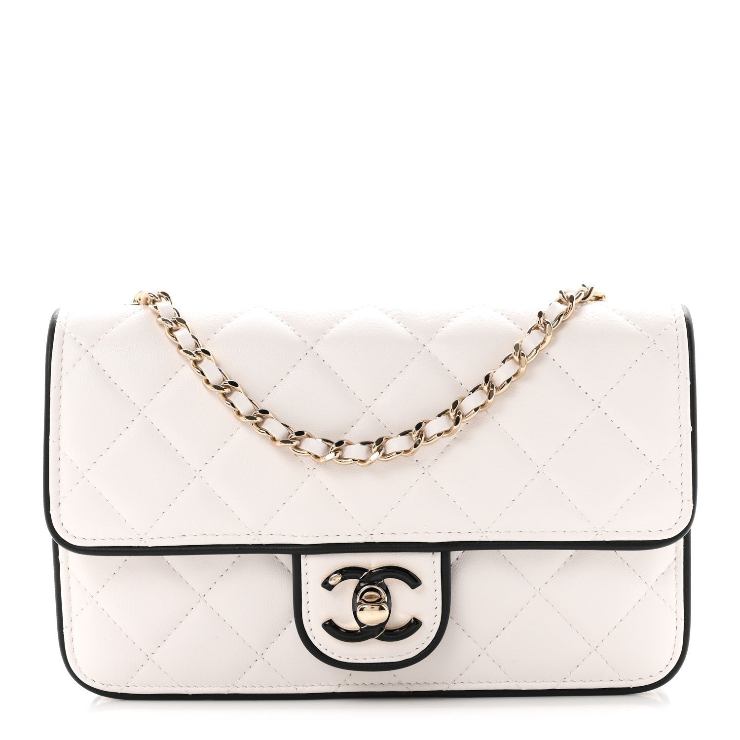 Chanel Lambskin Quilted Resin CC Mini Flap Bag White Black