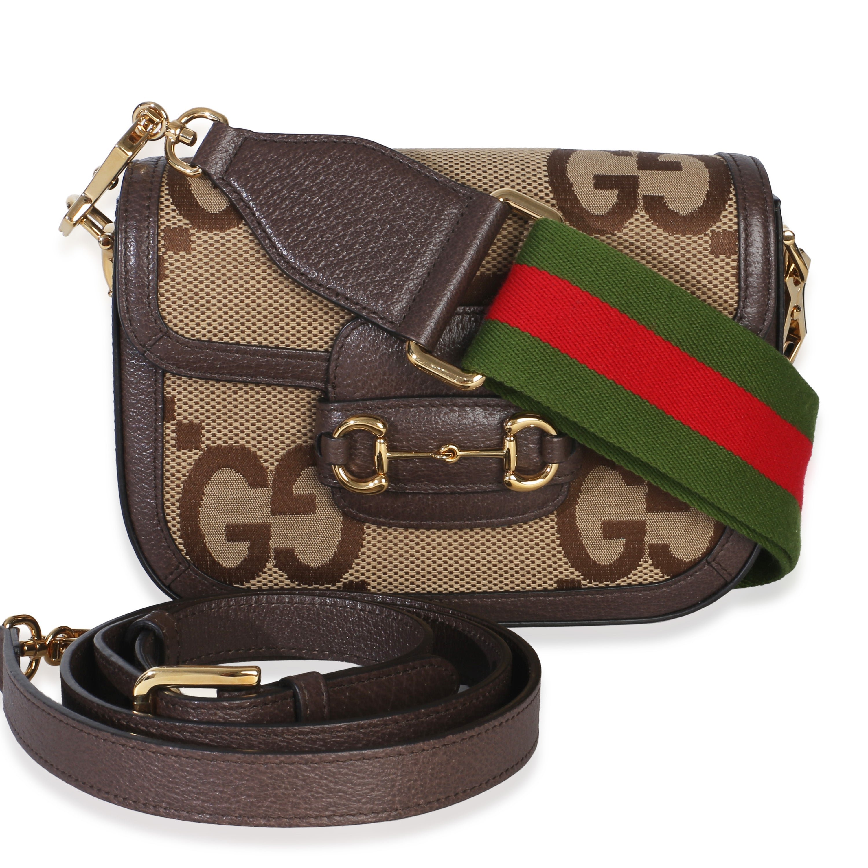 Brown Jumbo GG Textured Dollar Calfskin Horsebit 1955 Mini Bag