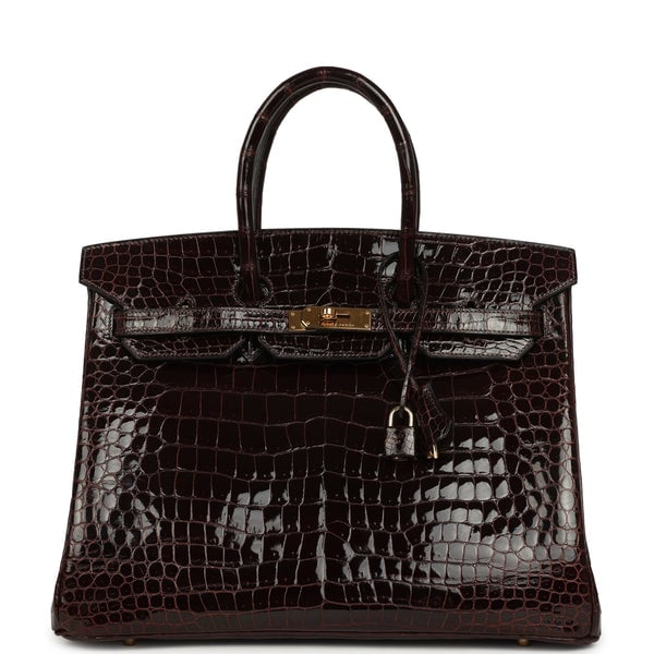 Hermes Vintage Hermes Birkin 35 Havane Shiny Porosus Crocodile Gold Hardware