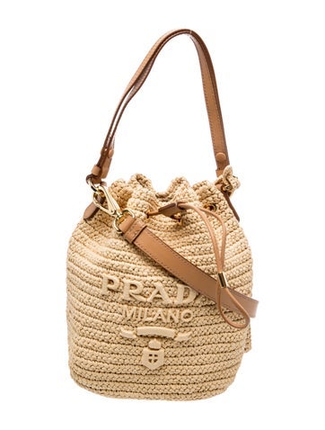 Enameled Metal Triangle Raffia Bucket Bag