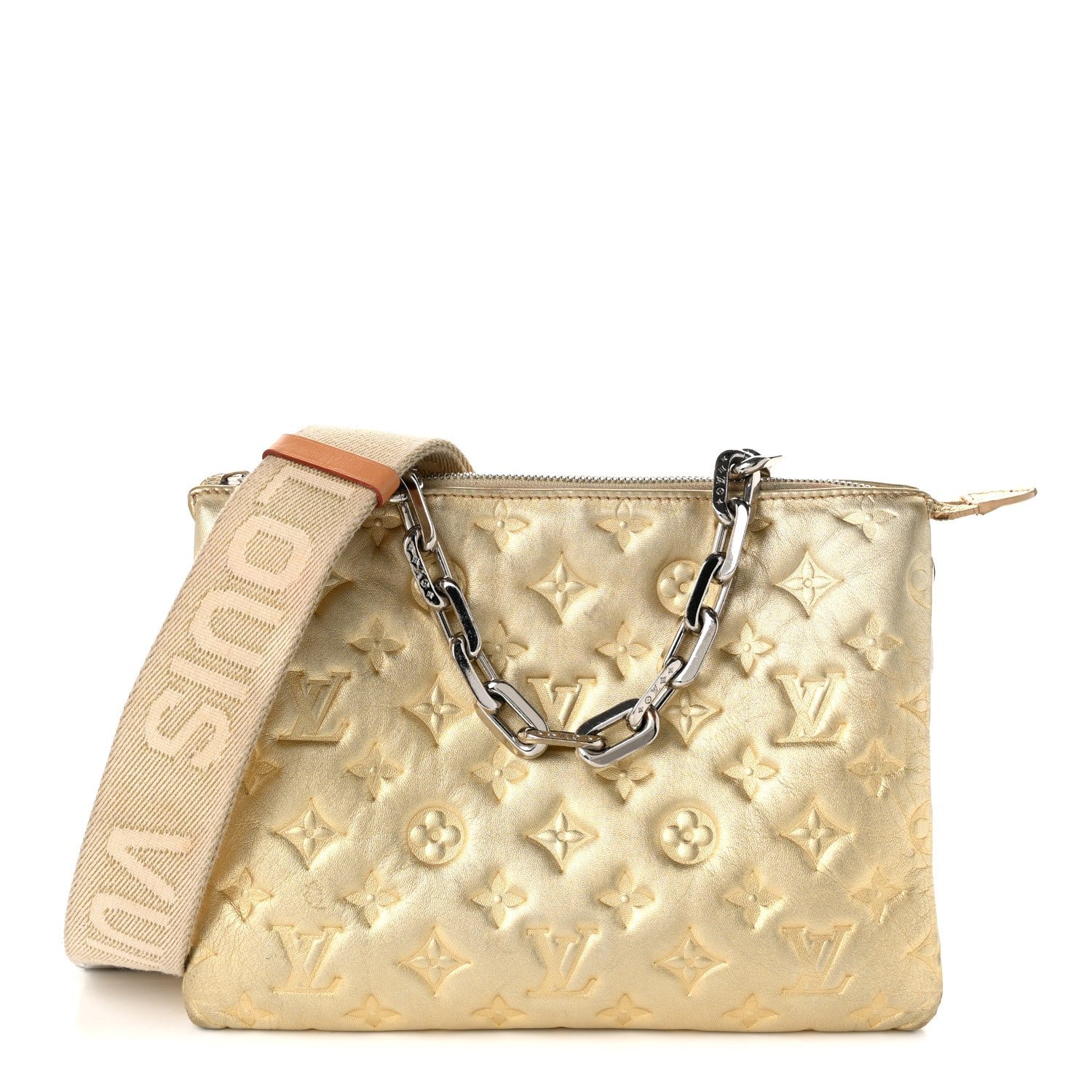 Louis Vuitton Lambskin Embossed Monogram Coussin PM Gold
