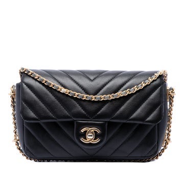 Mini Rectangular Chevron Lambskin Chain Around Flap