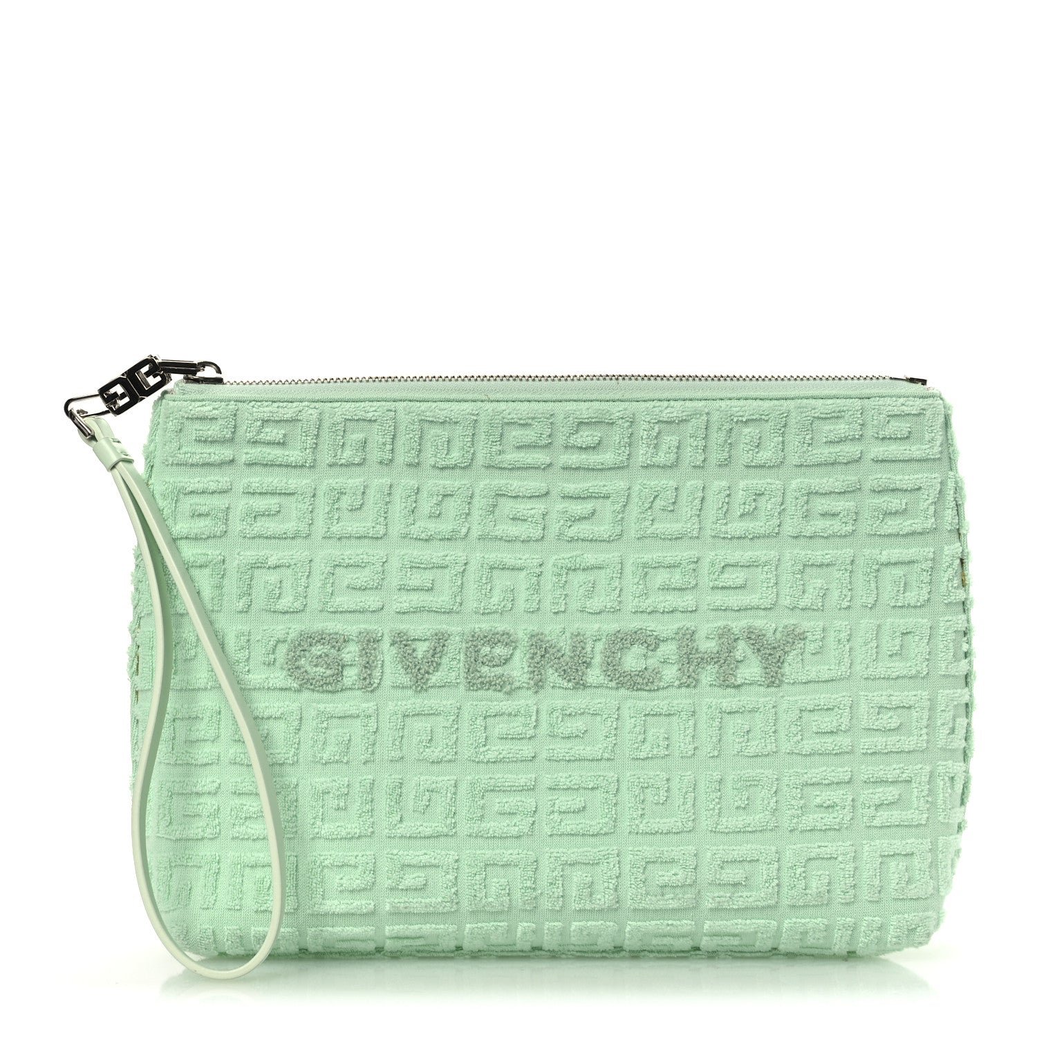 Givenchy Terry Cloth Logo Zipped Pouch Aqua Green
